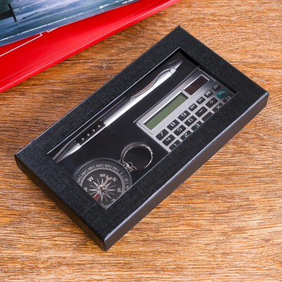 Набор подарочный 3в1 (ручка, калькулятор, компас)