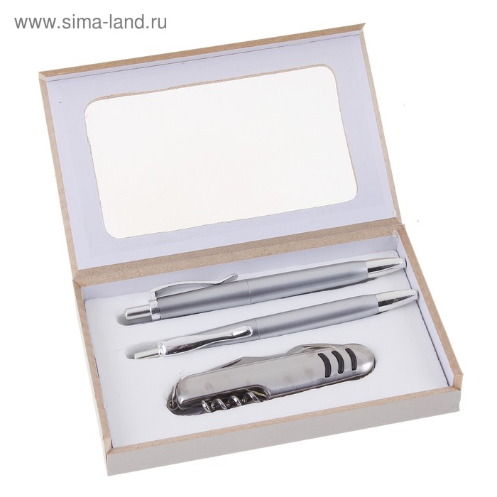 Подарочный набор, 3 предмета в коробке: 2 ручки, нож с насечками - Фото 1