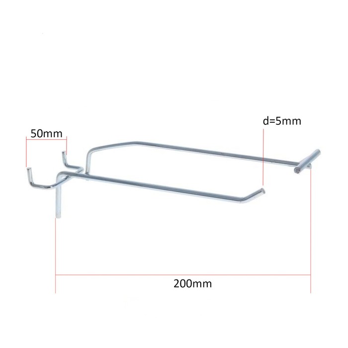 Крючок одинарный с ценникодержателем для ДСП перфорации, шаг 50мм, d=5мм, L=200мм, цвет хром - фото 1907080172