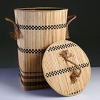 Корзина для белья с крышкой складная с ручками 39х39 см Н 56 см, бамбук,джут - фото 21036955
