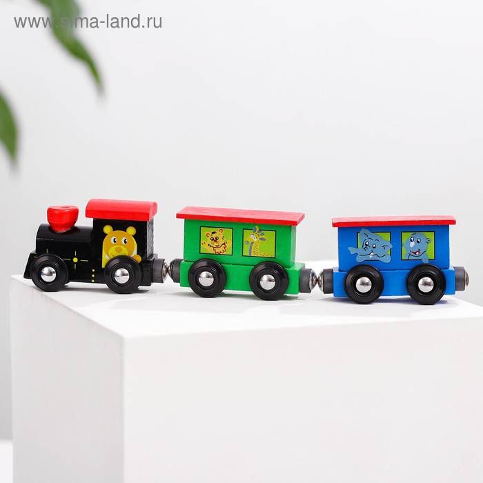 Паровоз и два вагона «Магнитные с животными» 3×7.5×19 см - Фото 1