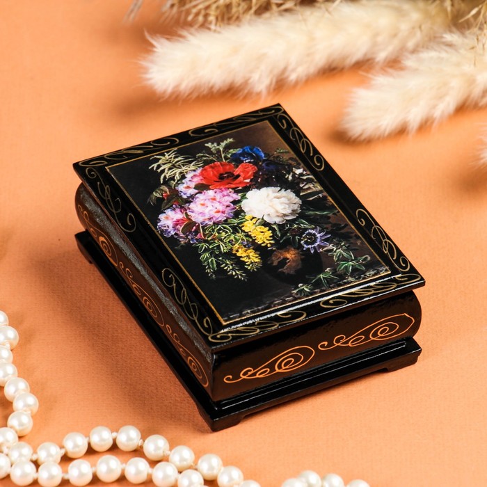 Шкатулка «Букет цветов», 8×10 см, лаковая миниатюра