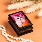 Шкатулка «Белый котенок на розовом пледе», 6×9 см, лаковая миниатюра - фото 318295356