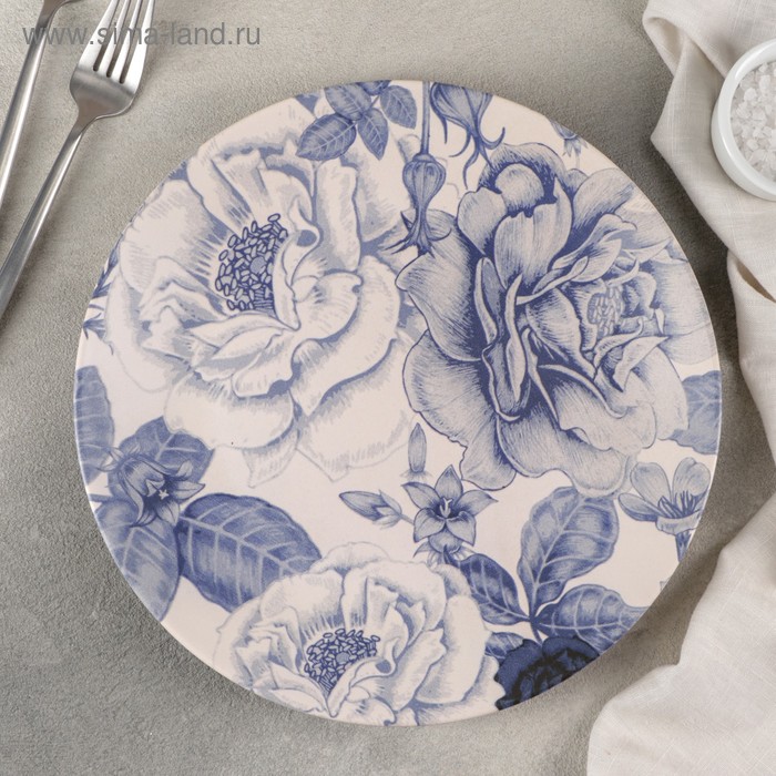 Тарелка керамическая обеденная «Синяя роза», d=25 см - Фото 1