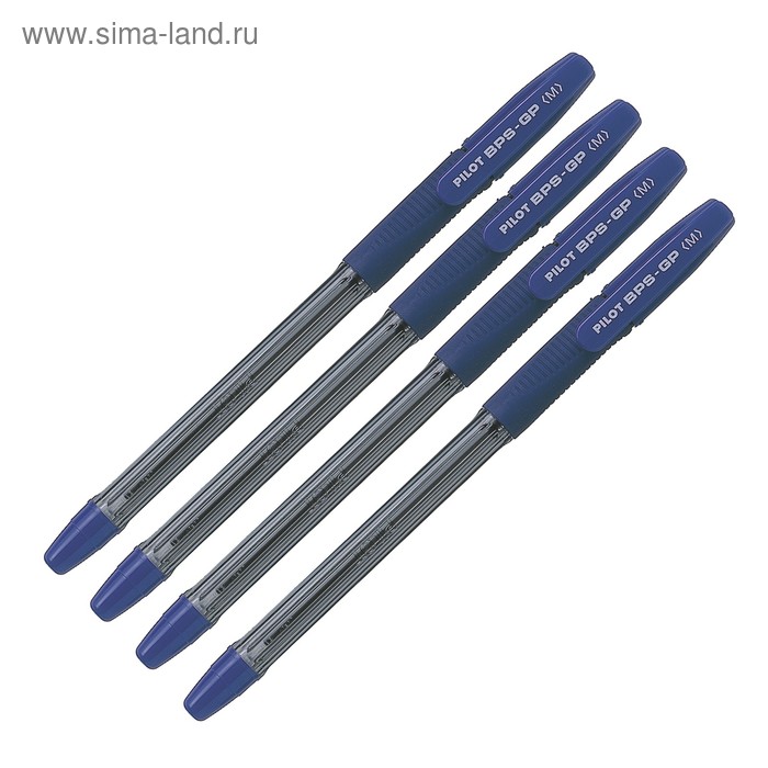 Ручка шариковая Pilot BPS-GP, 4 штуки, синий стержень, на масляной основе, узел 1.0 мм, резиновый упор - Фото 1