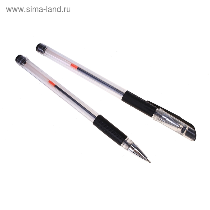 Ручка гелевая 0,5мм черная, прозрачный корпус с резиновым держателем, игольчатый пишущий узел - Фото 1