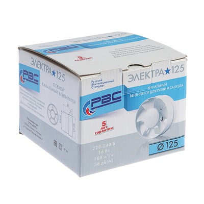 Вентилятор вытяжной "РВС" Электра 125, d=125 мм, 220-240 В, канальный, белый