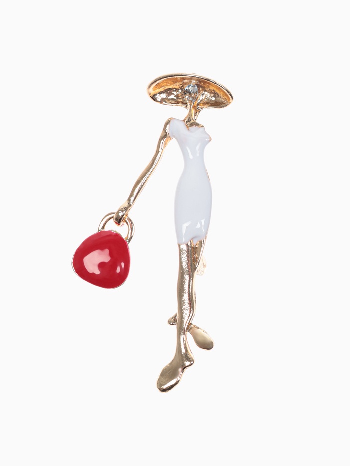 Брошь «Леди» с сумочкой, цвет красно-белый в золоте - Фото 1