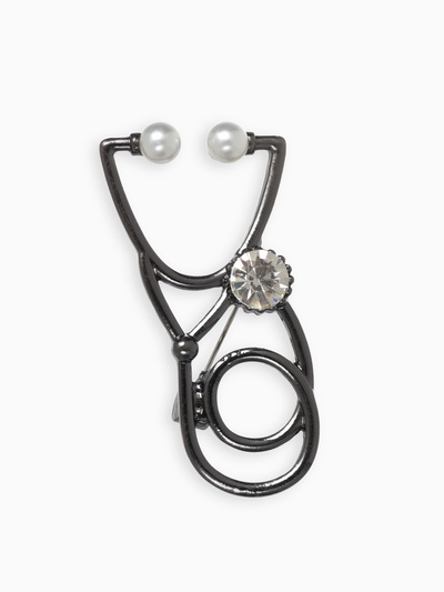 Брошь «Фонендоскоп» врача, в сером металле
