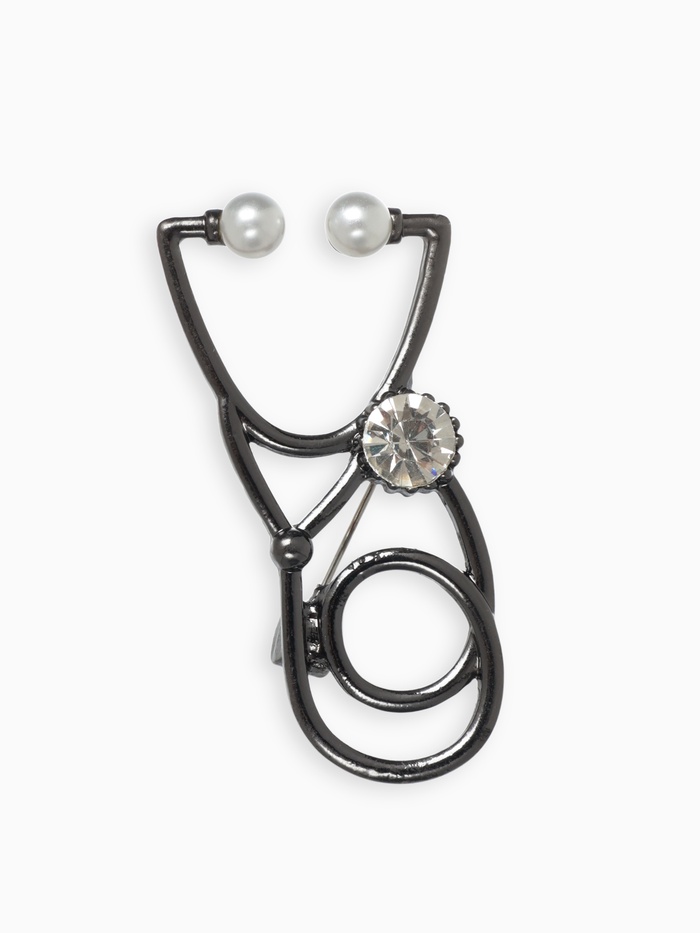 Брошь «Фонендоскоп» врача, в сером металле - Фото 1