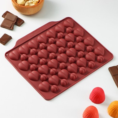 Форма для шоколада Доляна «Море сердец», силикон, 18×15×1 см, 52 ячейки, МИКС