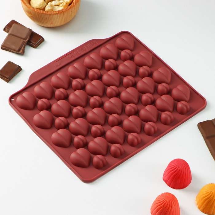 Форма для шоколада Доляна «Море сердец», силикон, 18×15×1 см, 52 ячейки, МИКС - Фото 1