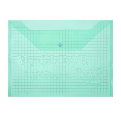 Папка-конверт на кнопке, А4, 80 мкм, Calligrata "Клетка", тонированная, зелёная