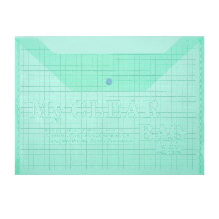 Папка-конверт на кнопке, А4, 80 мкм, Calligrata "Клетка", тонированная, зелёная - Фото 1