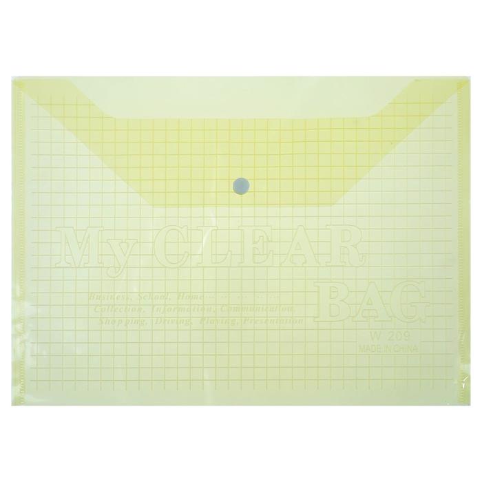 Папка-конверт на кнопке, А4, 120 мкм, Calligrata "Клетка", прозрачный, жёлтый - Фото 1
