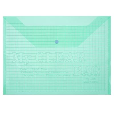Папка-конверт на кнопке, А4, 120 мкм, Calligrata "Клетка", прозрачный, зелёный