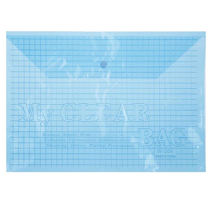 Папка-конверт на кнопке, А4, 120 мкм, Calligrata "Клетка", тонированная, синяя - Фото 1