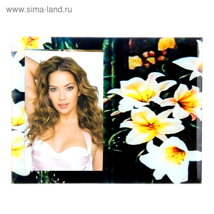 Фоторамка стекло "Лилии на чёрном" 10х15 см - Фото 1