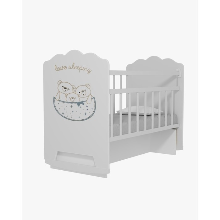 Кровать детская Love Sleeping колесо-качалка с маятником (белый) (1200х600) - фото 1898283887