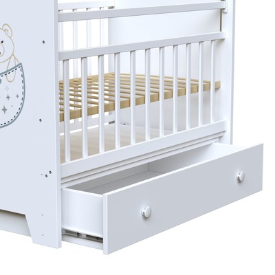 Кровать детская Love Sleeping маятник с ящиком, белая, 1200×600
