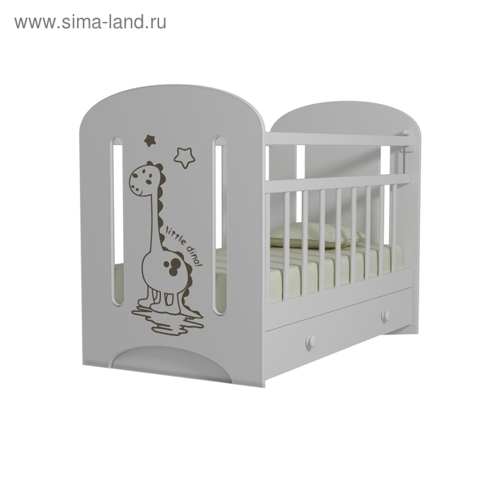 Кровать детская DINO маятник с ящиком  (белый) (1200х600) - Фото 1