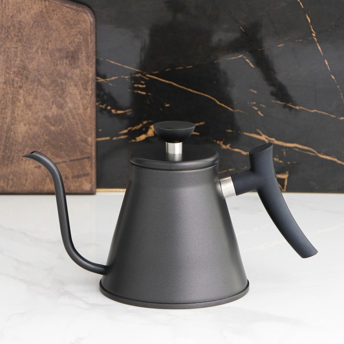 Кофейник «Пуровер», 1.2 л, 304 сталь, с длинным носиком, нержавеющая сталь, чёрный - Фото 1