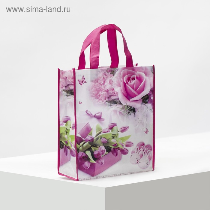 Сумка хозяйственная, отдел без молнии, цвет малиновый/белый - Фото 1