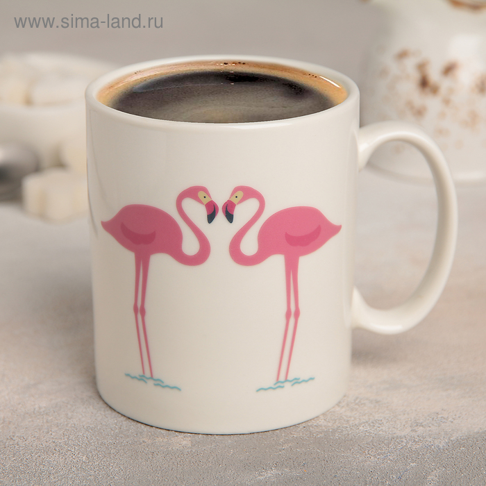 Кружка-хамелеон керамическая «Влюблённые фламинго», 350 мл, цвет белый - Фото 1