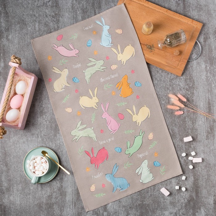 Полотенце «Зайцы», 40×73 см, 100% хлопок, саржа 190 г/м² - Фото 1