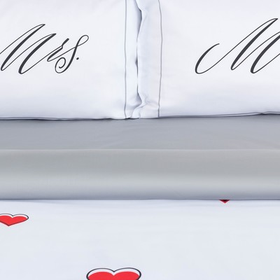 Постельное бельё 2-спальное «Этель» Mr&Mrs, мако-сатин