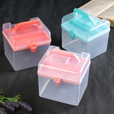 Шкатулка пластик для мелочей "Сундук с ручкой" МИКС 15,5х14х16 см