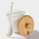 Банки для сыпучих BellaTenero, 150 мл, с ложками, на бамбуковой подставке, фарфор, белые - Фото 4