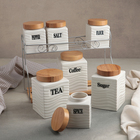 Набор банок керамических для сыпучих продуктов на деревянной подставке «Эстет», 7 предмета: 4 банки 300 мл, 3 банки 800 мл - Фото 2