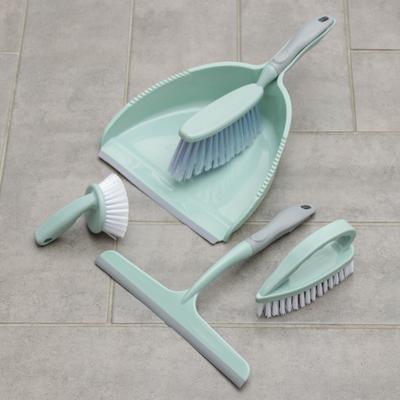 Щётки для уборки, набор из 5 предметов: совок, 3 щётки, водосгон, МИКС