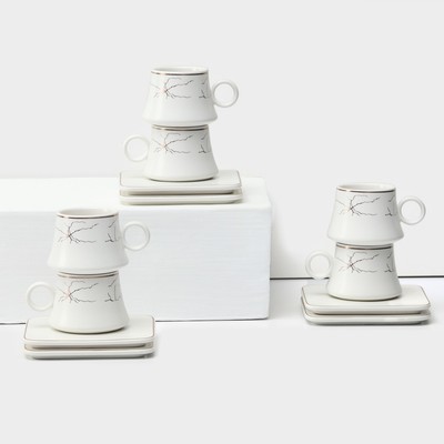 Набор кофейный «Мейси», 12 предметов: 6 чашек 100 мл, 6 блюдец d=11 см, керамика, белый