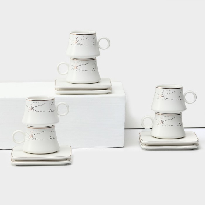 Набор кофейный «Мейси», 12 предметов: 6 чашек 100 мл, 6 блюдец d=11 см, керамика, белый - Фото 1