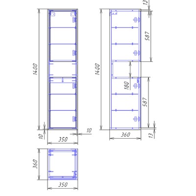 Шкаф - пенал подвесной для ванной Cersanit LOUNA 35, 350×360×1400 мм, цвет белый