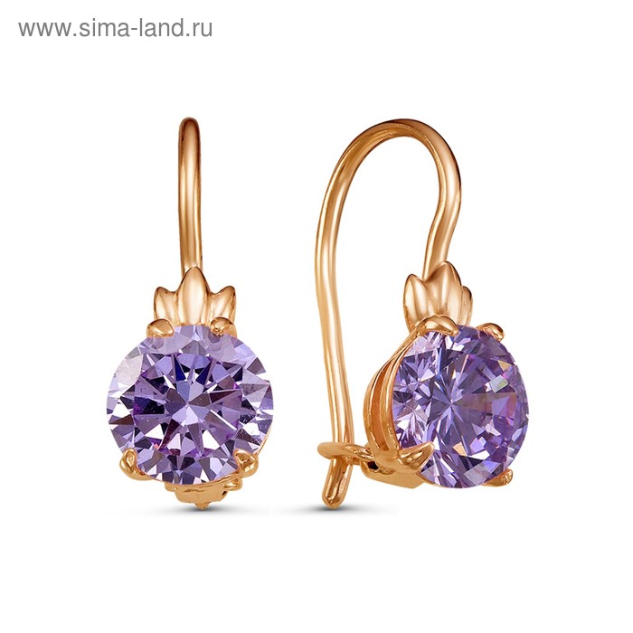 Серьги «Лучик», розовое золочение, цвет фиолетовый - Фото 1