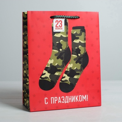 Пакет подарочный ламинированный, упаковка, «С 23 февраля», MS 18×23×10 см