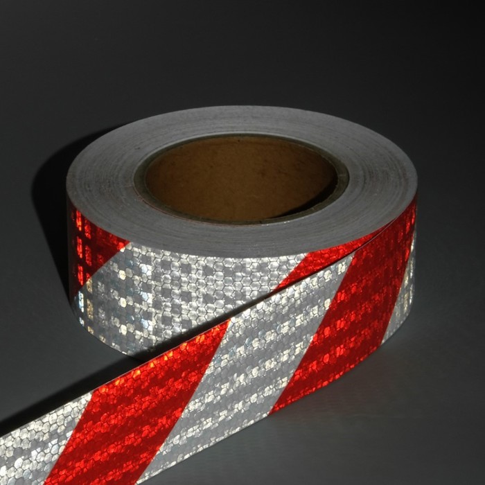 Светоотражающая лента, самоклеящаяся, бело-красная, 5 см х 25 м - Фото 1