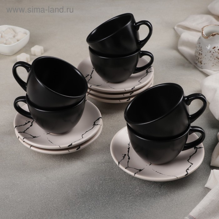 Сервиз чайный 12 предметов «Мрамор»: 6 чашек, 6 блюдец - Фото 1