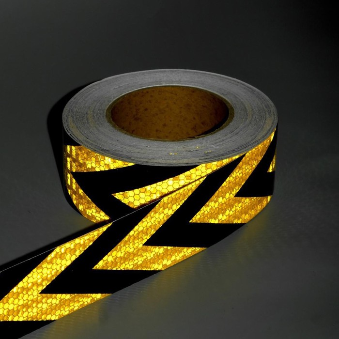 Светоотражающая лента, самоклеящаяся, желто-черная, 5 см х 25 м - Фото 1