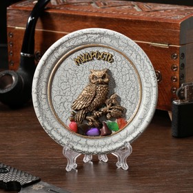 Тарелка сувенирная "Сова на ветке", керамика, гипс, минералы, d=11 см