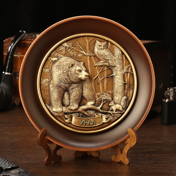Тарелка сувенирная &quot;Медведь,сова и белка&quot;, керамика, гипс, d=16 см