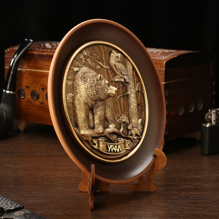 Тарелка сувенирная "Медведь,сова и белка", керамика, гипс, d=16 см - фото 1905633414