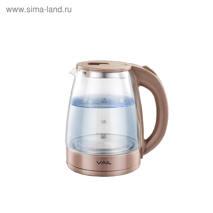Чайник электрический VAIL VL-5550, стекло, 1.8 л, 1500 Вт, коричневый - Фото 1