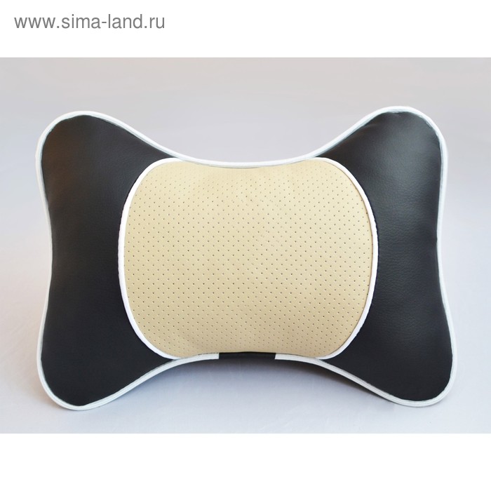 Подушка на подголовник со вставкой из бежевой перф. экокожи