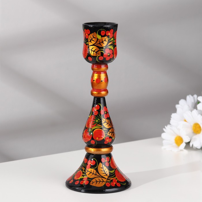 Подсвечник на 1 свечу, 20×8 см, дерево, хохлома