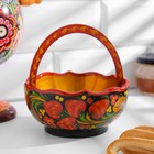 Конфетница с ручкой, 12-13×12-13 см, дерево, хохлома - Фото 1