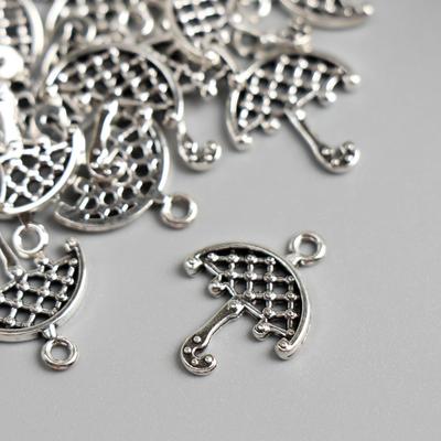 Металлический элемент, декоративная подвеска «Арт Узор. Зонтик в сеточку», серебро, 2.1×1.6 см